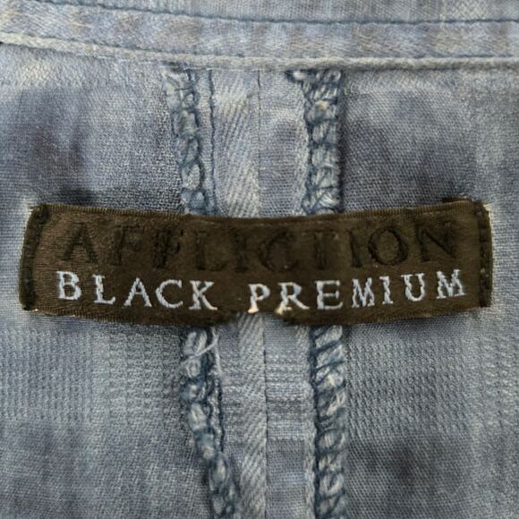 Affliction Black Premium Shirt Blue Plaid Long Roll tab Sleeves Dual Pockets L - Picture 12 of 13